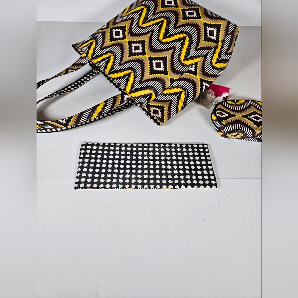 Gigi Hill Reversible Coated Canvas Tote Cosmetic Bag Polka Dot Aztec Print